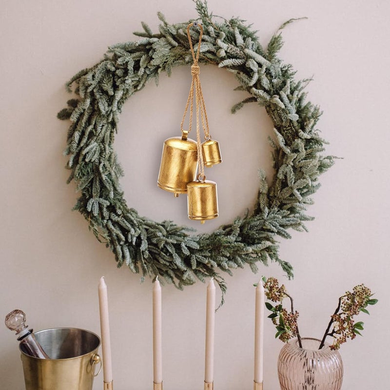KPCB Tech Christmas Bells for Decorations, Rustic Christmas Decor Vintage Style, Brass Shabby Chic Hanging Decoration Set of 3 (Brass) - Image 1